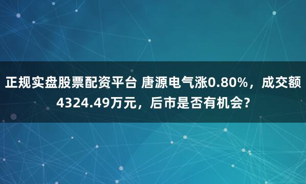 正规实盘股票配资平台 唐源电气涨0.80%，成交额4324.49万元，后市是否有机会？